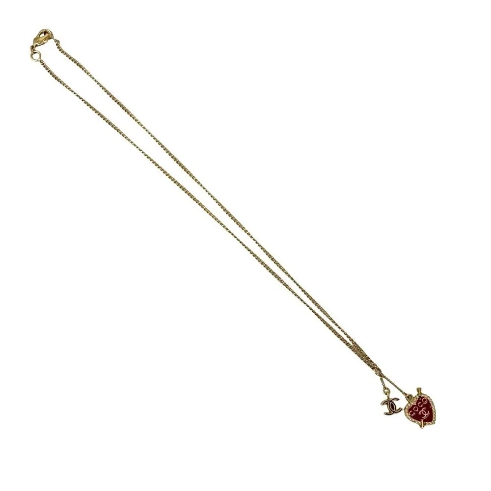CHANEL Red Logo Necklace